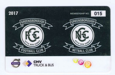 Document - Membership Ticket - Digital Image, Greensborough Football Club, Greensborough Football Club, 2017, 2017_