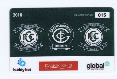 Membership Ticket - Digital Image, Greensborough Football Club, 2018, 2018_
