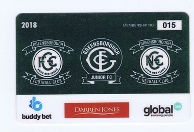 Document - Membership Ticket - Digital Image, Greensborough Football Club, Greensborough Football Club, 2018, 2018_