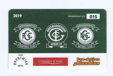 Membership Ticket - Digital Image, Greensborough Football Club, 2019, 2019_