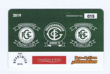 Document - Membership Ticket - Digital Image, Greensborough Football Club, Greensborough Football Club, 2019, 2019_