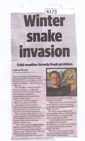 Newspaper Clipping, Winter snake invasion, 12/06/2019