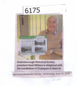 Newspaper Clipping, Greensborough Historical Society, 19/06/2019