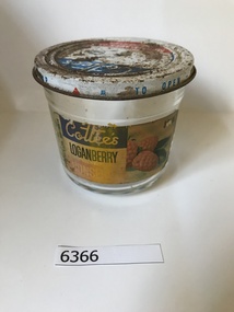 Jar, Cottee's Loganberry Jam jar, 1960s