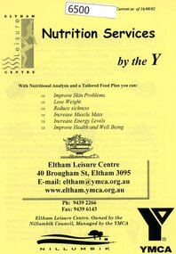 Pamphlet, Nutrition services by the Y. 16/08/2002, 16/08.2002