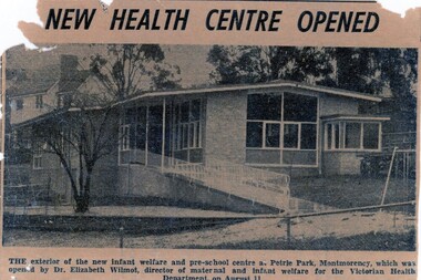 Newspaper clipping, New health centre opened, 11/08/1961