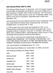 Document, John Samuel White 1837 to 1926, by Marilyn Smith, 15/11/1837