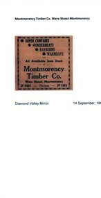 Advertisement - Newspaper Clipping, Montmorency Timber Co, 14/09/1960