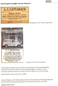 Newspaper Clipping - Digital Image, Diamond Valley News, Alfred Stephen Cattanach, Chemist, Watsonia, 1960o