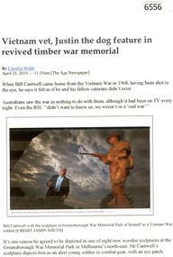 Article, Vietnam vet, Justin the dog feature in revived timber war memorial, by Carolyn Webb, 23/04/2019