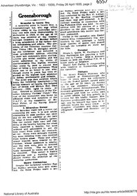 Newspaper Clipping (copy), Greensborough. Memorial to Laurie Roy, 26/04/1935