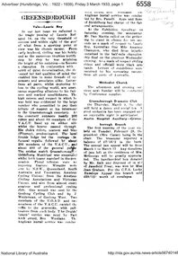 Newspaper Clipping (copy), Greensborough: Vale - Laurie Roy, 03/03/1933