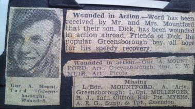 Newspaper Clipping - Digital Image, Dick Mountford newspaper clipping, 1941_