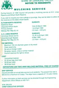 Leaflet, Notice to residents: mulching service, Shire of Diamond Valley, 1990