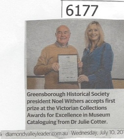 Newspaper Clipping, Greensborough Historical Society, 10/07/2019