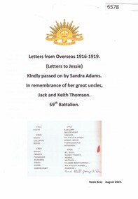 Letter, Letters from overseas 1916-1919 (Letters to Jessie), 1916-1919