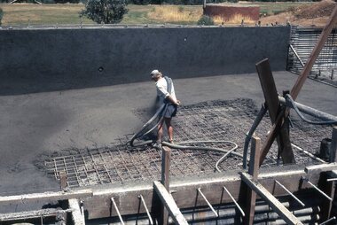 Photograph - Digital Image, Watsonia High School Pool, Construction 1976. Spraying concrete 2, 12/12/1976