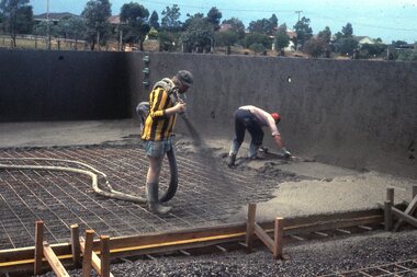 Photograph - Digital Image, Watsonia High School Pool, Construction 1976. Spraying concrete 3, 12/12/1976