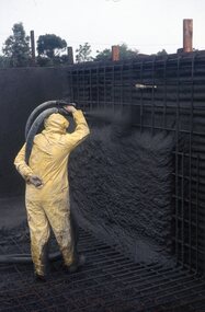 Photograph - Digital Image, Watsonia High School Pool, Construction 1976. Spraying concrete onto the walls of the pool 1, 12/12/1976