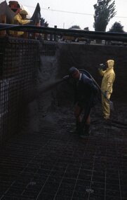 Photograph - Digital Image, Watsonia High School Pool, Construction 1976. Spraying concrete onto the walls of the pool 2, 12/12/1976