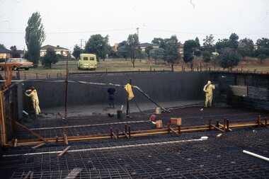 Photograph - Digital Image, Watsonia High School Pool, Construction 1976. Spraying concrete onto the walls of the pool 3, 12/12/1976