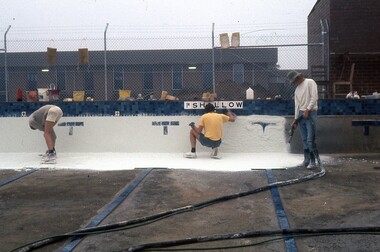 Photograph - Digital Image, Watsonia High School Pool, Construction 1976. Lining the pool 2, 12/12/1976