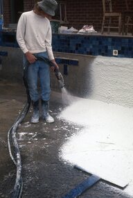 Photograph - Digital Image, Watsonia High School Pool, Construction 1976. Lining the pool 4, 12/12/1976
