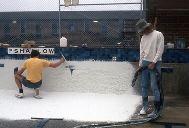 Photograph - Digital Image, Watsonia High School Pool, Construction 1976. Lining the pool 5, 12/12/1976