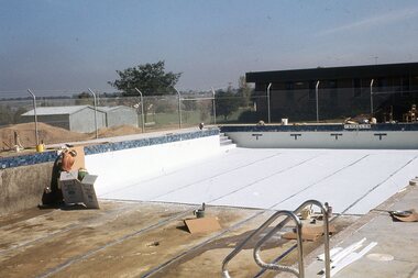 Photograph - Digital Image, Watsonia High School Pool, Construction 1976. Pool lining nearing completion 3, 12/12/1976