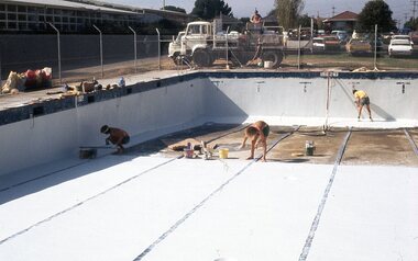 Photograph - Digital Image, Watsonia High School Pool, Construction 1976. Pool lining nearing completion 4, 12/12/1976