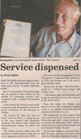 Newspaper Clipping - Digital Image, Diamond Valley News, Service dispensed, 2000_