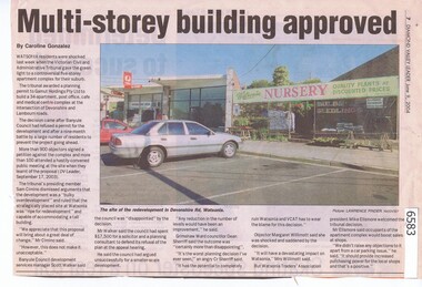 Newspaper Clipping, Multi-storey building approved, by Caroline Gonzalez, 2003_09