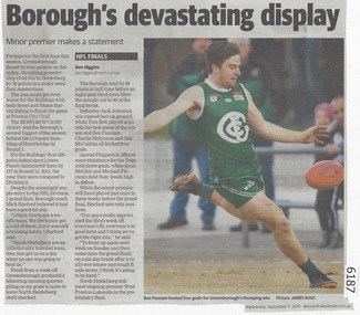 Newspaper Clipping, Diamond valley Leader, Borough's devastating display, 11/09/2019
