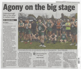 Newspaper Clipping, Diamond valley Leader, Agony on the big stage, 25/09/2019