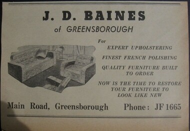 Advertisement - Digital image, J.D.Baines - Upholstery, 1960s