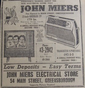 Advertisement - Digital Image, John Miers Electrical Store, 1960, 1960_