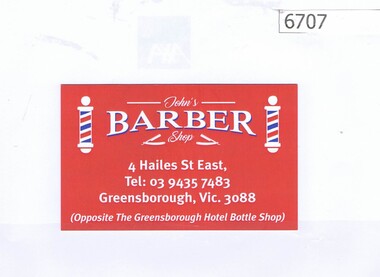 Business card, John's Barber Shop, 2019_