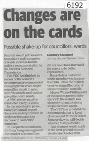 Newspaper Clipping, Diamond valley Leader, Changes are on the cards, 23/10/2019