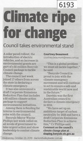 Newspaper Clipping, Diamond valley Leader, Climate ripe for change, 23/10/2019