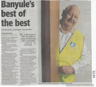 Newspaper Clipping, Diamond valley Leader, Banyule's best of the best, 23/10/2019