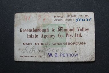 Business Card - Digital Image, Greensborough and Diamond Valley Estate Agency, 1960s, 1950s