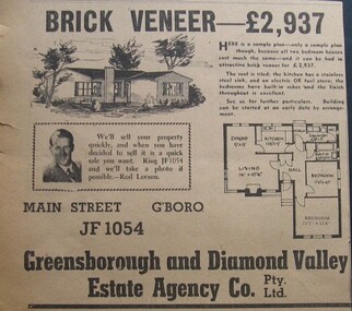 Newspaper Clipping - Digital Image, Greensborough and Diamond Valley Estate Agency, 1959