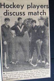 Newspaper Clipping - Digital Image, Hockey players discuss match, 1970s