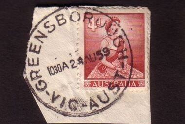 Postage Stamps - Digital Image, Australian postage stamps, 4 pence red, 1959, 24/08/1959