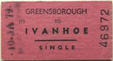 Ticket - Digital Image, Train ticket: Greensborough to Ivanhoe, single, 1979, 10/01/1979