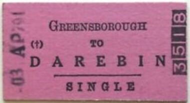 Ticket - Digital Image, Train ticket: Greensborough to Darebin, single, 1991, 03/04/1991