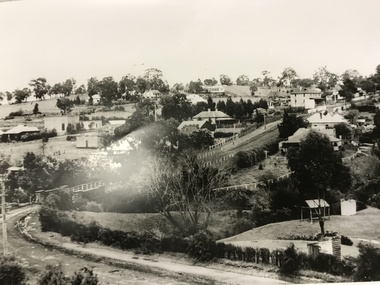 Photograph, Main Road bridge looking to township of Greensborough, 1929c