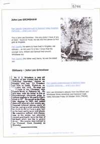 Article and Photograph, John Lee Grimshaw 1833-1918, 2016_