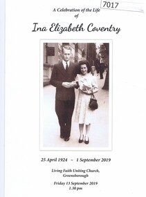 Pamphlet, Celebration of the life of Ina Elizabeth Coventry, 01/09/2019