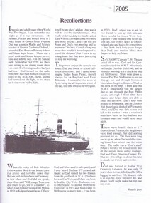 Article, Recollections, by Rosalie Bray, 2000c